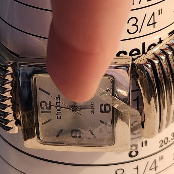 NWT Chico's Watch Women's Square Dial‎ Stretch Bracelet Silver Tone 7.5-8" - Picture 3 of 5